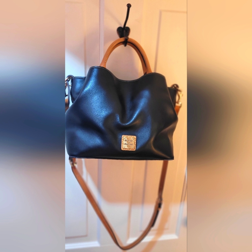 Dooney & Bourke Small Brenna, Black With Tan Smooth Leather